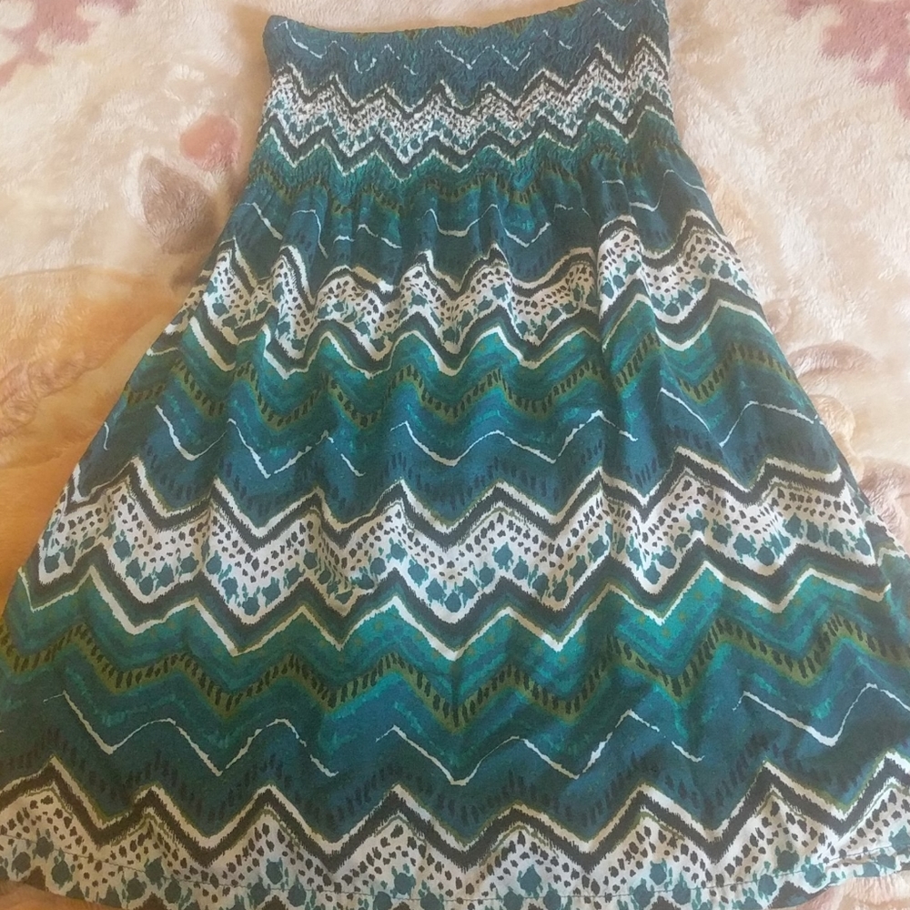 Green& blue strapless dress
